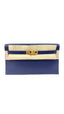HERMES Kelly Cut 18 Dark Blue Mysore Goatskin Leather Gold Hardware Handbag