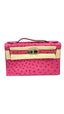 HERMES Pochette Kelly 22 Pink Ostrich Leather Palladium Hardware Handbag